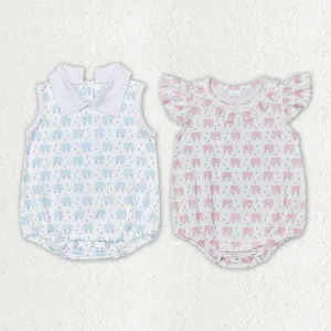 Baby Infant Girls Romper Boutique Kids Sibling Rompers Elephant Flutter Sleeve Boys Rompers SR1825