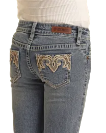 Girl's Leather Embroidered Jeans by Rock & Roll